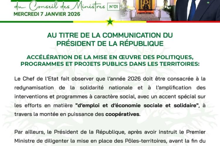COMMUNIQUÉ du Conseil des Ministres N°01 MERCREDI 7 JANVIER 2026